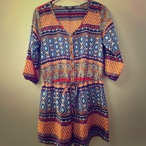 Orange and blue button up romper